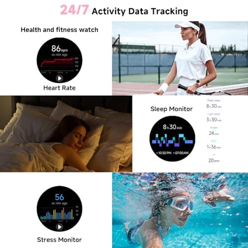 PROTKPETS Smart Watches for Women Men 1.27" HD Fitness Tracker with Heart Rate/Sleep/Step/SpO2 Monitor, IP68 Waterproof Watch for Android iOS (Pink) - Thumbnail 5