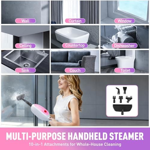 Steam Mop & Detachable Handheld Steamer 2-in-1 Design, 20s Fast Heat-Up, 16FT Power Cord, 10-in-1 Multi-Purpose Steam Cleaner for Hardwood Floors/Carpet/Tile/Grout/Window/Stove for Deep Home Cleaning - Thumbnail 4