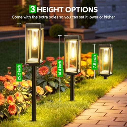 WdtPro 8 Pack Tall Solar Pathway Lights Outdoor, Bright Solar Powered Garden Lights Waterproof, Auto On/Off, Up to 15H Outdoor Lighting for Lawn Patio Walkway Driveway Path Yard Decor - Thumbnail 5