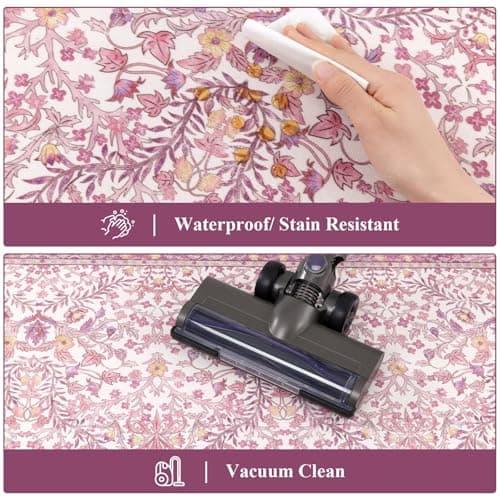 U'Artlines Kitchen Anti Fatigue Mats Sets of 2,Double-Sided Print Kitchen Mat Cushioned Comfort Standing Waterproof PVC Rugs,Pink Floral Rugs for Laundry Office Desk Sink(17"x28"+17"x47") - Thumbnail 5