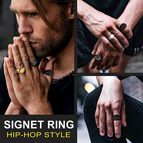 Bestyle Cool Black Signet Rings Square Shape Stainless Steel Big Biker Ring for Men Women, Solid Heavy Hip Hop Statement Thumb Ring, Chunky Big Finger Ring, Size 14 - Thumbnail 2