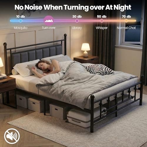 Luviyoo Full Bed Frame with Headboard, Velvet Upholstered Platform Bed Frame Full Size, Heavy Duty 13 Metal Slats Support, 14" Underbed Storage, No Box Spring Needed, Noise Free - Thumbnail 3