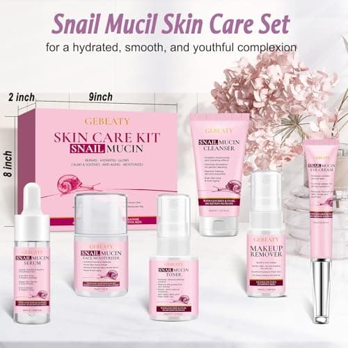 Gifts for Women,Skin Care Set,Anti-aging Moisturizing Repair Soothing Snail Mucin Serum Hydrating Facial Skin Care Routine Kit for Dull Skin & Dry Skin,Travel Skincare Gift Set Teenage Teen Girl Gifts - Thumbnail 6