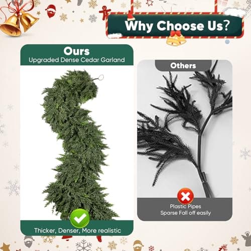 9FT Thick Christmas Garland with 240 Cedar Branches, Real Touch Green Cedar Garland for Christmas Decorations, Artificial Greenery Garland for Table, Mantle, Wall, Indoor, Outdoor Holiday Decor - Thumbnail 3