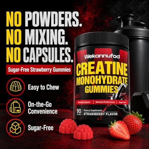 Wekannufod NSF/ANSI 173 Certified Creatine Monohydrate Gummies, 5000mg Creatine per Serving, Sugar-Free Creatine Gummies for Men & Women, Vegan, Gluten-Free, Non-GMO, Strawberry Flavor, 90 Count - Thumbnail 6