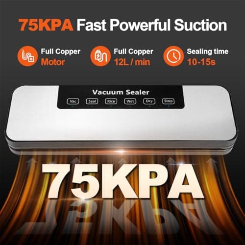 Vacuum Sealer Machine ，Professional Vacuum Sealer for Food Freezer with LED Display， 20s Fast Seal for Dry and Moist Food, Includes 5 BPA-Free Reusable Bags for Sous Vide - Thumbnail 3