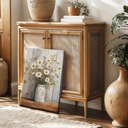 Rustic Farmhouse Daisy Canvas Wall Art Vintage Country Floral Wall Decor Picture Modern Flower Poster Print for Living Room Bedroom Bathroom Decoration 12x16in - Thumbnail 2