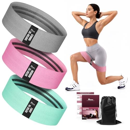 Fabric Resistance Bands for Working Out with Exercise Guide, 3 Levels Hip & Glute Bands Set for Legs, Squats, Yoga, Fitness & Physical Therapy for Women and Men (Gray, Pink, Green, 14-45pounds)