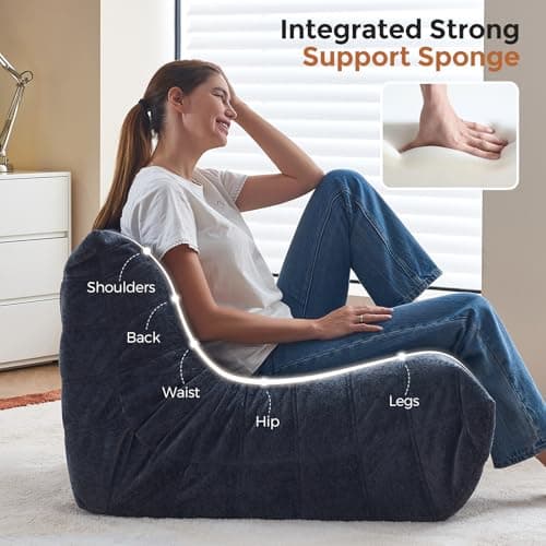 Ayovoch Bean Bag Chairs for Adults, Fireside Chair Bean Bag Lounger with Memory Foam Filled, Bean Bag Sofa for Living Room, Dorms, Apartments, Reading Corner(Blue Grey Plush) - Thumbnail 4