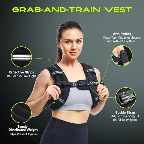 Liveet Weighted Vest, Weighted Vest for Women Men, 10lb Weight Vest with Pocket Reflective Strips Adjustable Buckle Straps SGS Certified Weight Vest for Walking Running Strength Training Cardio Workout - Thumbnail 4
