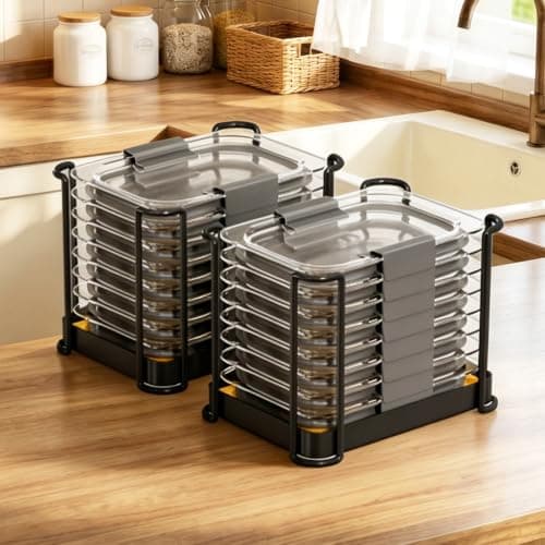 MOUKABAL Lid Organizer for Rubbermaid Brilliance Food Container Lids – Vertical Storage, Metal Frame with Bamboo Base, 2-Pack for 3.2/4.7 Cup Containers, Kitchen Lid Holder (Black 2-Pack) - Image 1