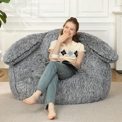 Achicsofar Bean Bag Chair for Adults Kids Giant Fluffy Plush Bean Bag Sofa with Filler Faux Fur Rabbit Shaped Beanbag Chairs Comfy Accent Floor Couch for Gaming, Reading in Bedroom, Living Room, Dorm - Image 1