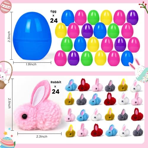 HIKISS 24 Pack Easter Eggs Filled Plush Bunny Toys, Mini Colorful Bunny Egg Fillers for Kids Toddler Boys Girls Easter Egg Hunt Classroom Prize Supplies Basket Stuffers Easter Party Favors - Thumbnail 5