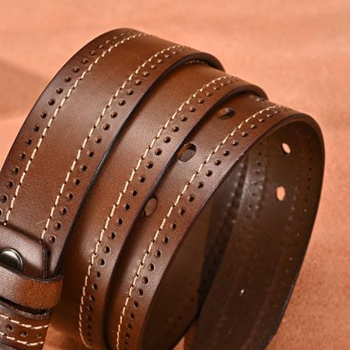 Rollslatte Men’s Full Grain Leather Belt, 1.5" Vintage Western Cowboy Belt with Silver Buckle, Genuine One-Piece Leather Belts for Jeans and Casual, Size 36 - Thumbnail 3