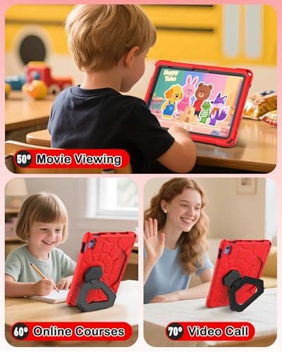 YIHE Shockproof Kids Case for iPad (A16) 11th Generation 11 Inch 2025/ iPad 10th Generation 10.9 inch 2022, Durable Protective Cover with Built-in Screen Protector & Stable Stand, Red Black - Thumbnail 4