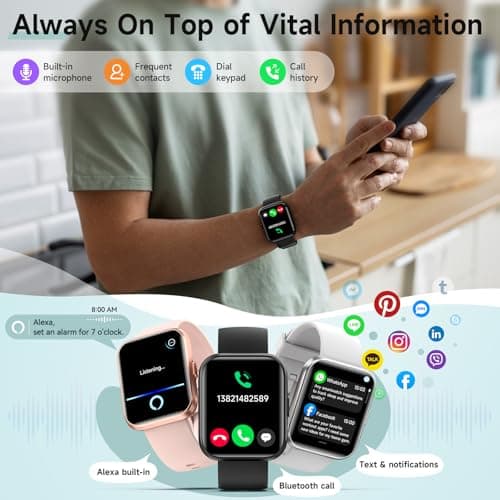 Smart Watch for Men Women, 1.8" Fitness Tracker for Android & iPhone, Answer/Make Calls, Alexa Built-in, Heart Rate/Sleep/SpO2 Monitor Smartwatch, IP68 Waterproof Watches 101+ Sport Modes, 2 Bands - Thumbnail 2