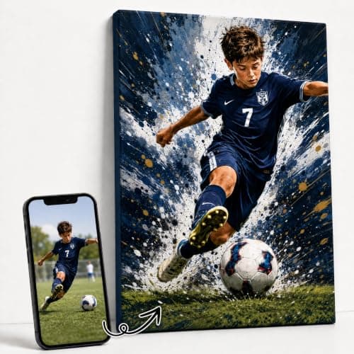 TWING Custom Soccer Canvas Wall Art from Photo, Personalized Comic Style Sports Poster with Custom Text, Photo to Comic Art, Gallery Wrapped Ready to Hang Soccer Room Decor Gift for Boys Teens, 8"L x 12"W