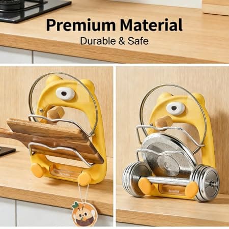 Kitchen Pot Lid Organizer, Drill-Free Suction Cup Rack with Anti-Slip U-Shaped Grooves, Multi-Purpose Double-Layer Storage for Pot Lids Cutting Boards Sponges, Removable Drip Tray, 10kg/22lbs Load - Thumbnail 2