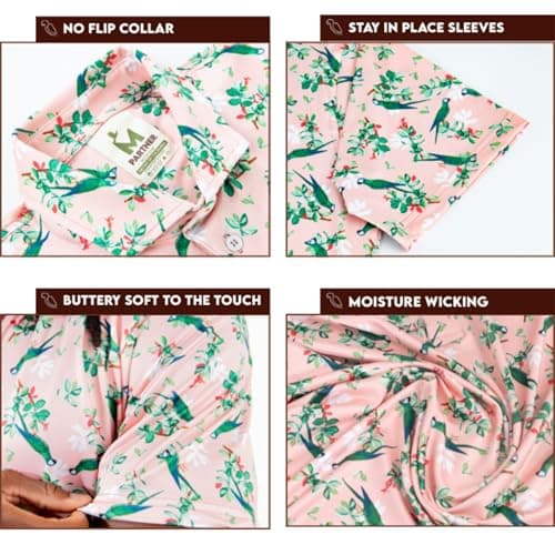 Partner Sportswear Golf Shirts for Men, Short Sleeve Print Moisture Wicking Wrinkle Resistant Collared Shirt, Stylish Cruise and Resort Wear for Men, Royal Parrot (S) - Thumbnail 5