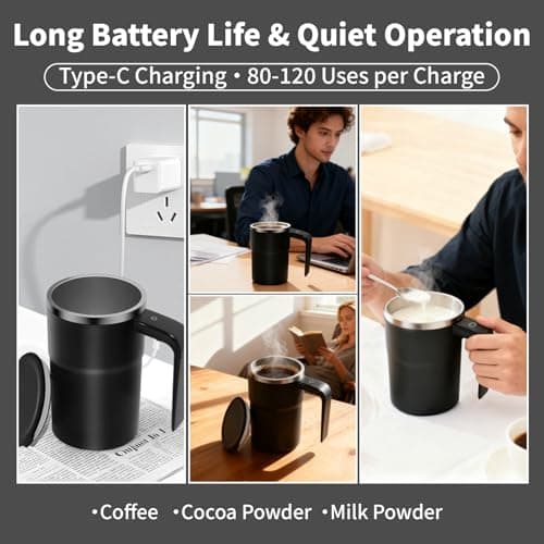 Self Stirring Coffee Mug 12 Oz with Lid, 316 Stainless Steel Automatic Magnetic Mixing Cup with a Built-in Lcd Thermometer & Handle, Rechargeable Electric Coffee Stirrer, Gift for Men and Women - Thumbnail 5