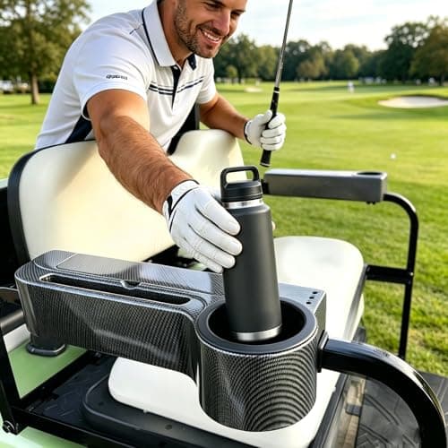 ProCartFit Upgrade Golf Cart Rear Seat Armrest with Cup Holder, UV-Proof Golf Cart Accessories for EZGO, Club Car, Yamaha, All-in-One Arm Rest Fit 1"/1.25" Square Tube, No Drilling, Carbon Fiber - Thumbnail 5