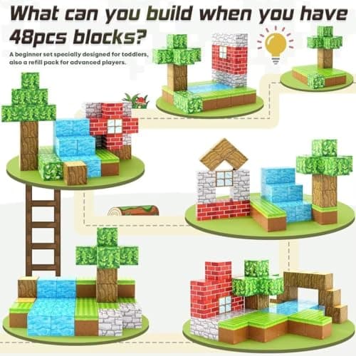 Large Magnetic Blocks 1 inch Magnetic Building Blocks for Kids Age 3-5 5-7 6-8, Magnet Learning Sensory Toys, Game Inspired Building Craft, Holiday Toys Easter Gifts, Mine Magnet World Stacking Cubes - Thumbnail 6