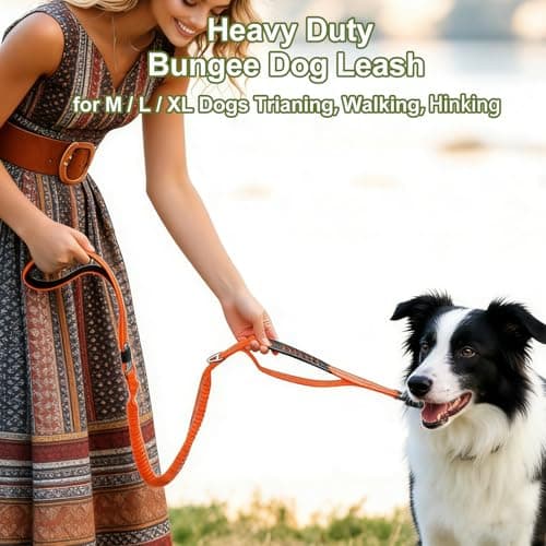 Dog Leash Heavy Duty, 4-6FT Bungee Leash Dog Seat Belt for Car With 2 Padded Handles, Strong Shock Tactical Tug Leashes Reflective Rope Lead for Medium L X-Large Dogs Walking Running Training (Orange) - Thumbnail 6