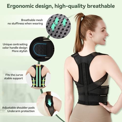 Back Brace Posture Corrector for Women and Men, 4-Point Back Support System for Upper/Lower Back Pain Relief, Scoliosis & Hunchback Correction, Adjustable & Breathable Shoulder Straightener, Medium - Thumbnail 6