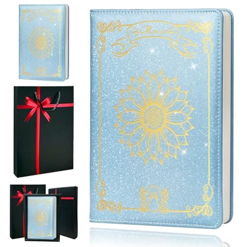 QDWXDEL Journal for Women,A5 Hardcover Leather Journal - 200 Pages Premium Paper Notebook,Sunflower Journal Notebook for School, Work (Sunflower Sky Blue)