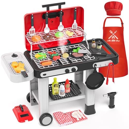 86PCS Kids Play Kitchen Toys: Kids Grill Playset with Smoke, Sound, Light, UV&Water Color-Changing Play Food, Pretend Kids Kitchen Playset, Interactive BBQ Outdoor Toys, Birthday Gift for Toddler - Image 1