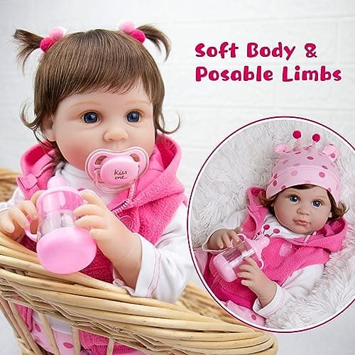 Milidool Lifelike Reborn Baby Dolls Girl, 22 inch Realistic Silicone Baby Doll Weighted Soft Body Baby Doll Real Life Baby Dolls with Accessories for 3+ Year Old Girls Gifts, Pretend Play, Collection - Thumbnail 3