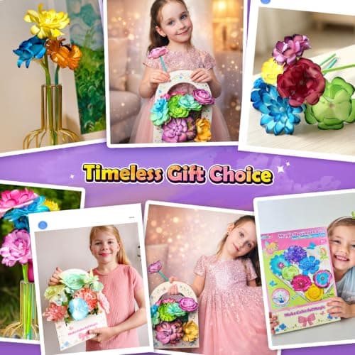 Coodoo DIY Flower Craft Kits, Magic Dyeing Florist Bouquet Maker Art Supplies Arts and Crafts for Kids Ages 4-6 4-8 8-12, STEM Montessori Toddler Kids Toys Birthday Easter Gifts for Girls Boys - Thumbnail 2