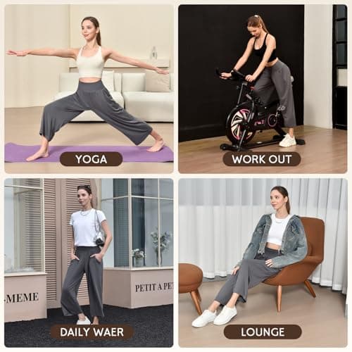 Ipletix Capri Pants for Women High Waisted Casual Wide Leg Yoga Pants with Pockets for Travel Gym Exercise 23" Inseam Black L - Thumbnail 6