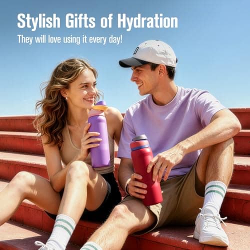Coolflask MegaSip Stainless Steel Water Bottles 40 oz with Straw, Insulated Water Bottle Leak-Proof, 24+ Hours Cold, BPA-Free Dishwasher Safe, Water Flask for Sports Gym Work Office, Crimson Cobalt - Thumbnail 6