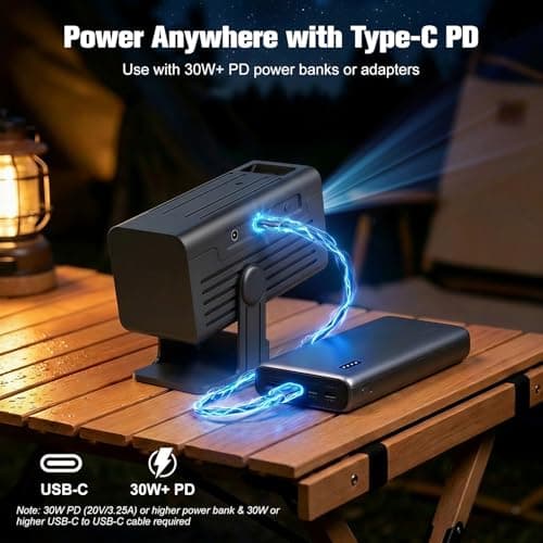 Mini Projector, Portable Projector 4K Support, Full HD 1080P Outdoor Movie Projector with WiFi6 and Bluetooth,Auto Focus with Built-in Apps Proyector,Compatible with HDMI/USB/iOS/Android - Thumbnail 6