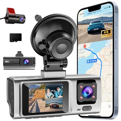 3 Channel Dash Cam Front and Rear Inside,2.5K+1080P+1080P Dash Camera for Cars,Free 64GB Card,Dashcam with WiFi,APP Control,Parking Monitor,Night Vision,Loop Recording - Image 1