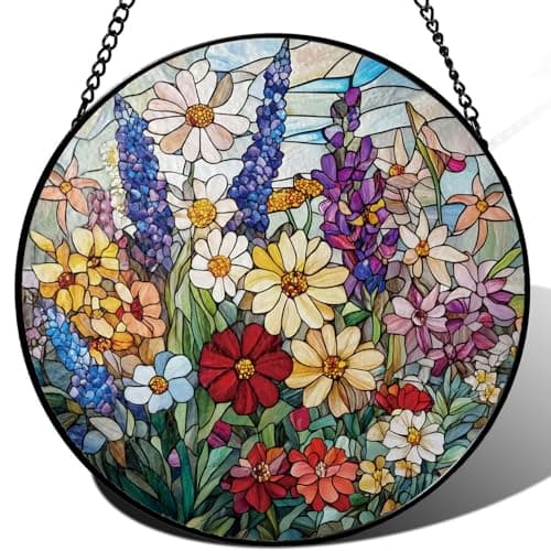 Colorful Wildflowers Suncatcher -7.9 in Stained Glass Window Hanging Sun Catcher Garden Decor - Image 1