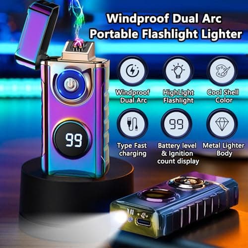 BABOBIU USB C Rechargeable Electric Lighter with Built-in LED Flashlight Windproof Arc Plasma Lighter for Candles Camping Fire BBQ Outdoor Indoor Use Men Fathers Husband (Multi) - Thumbnail 2