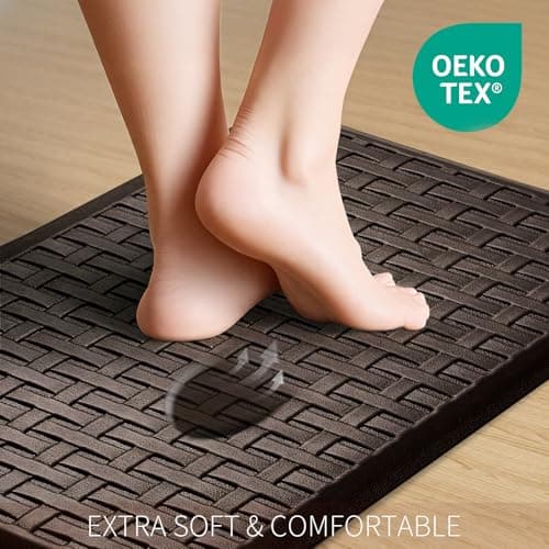 UKISS 2PCS Kitchen Rugs, Cushioned Anti Fatigue Kitchen Mats for Floor, Waterproof Kitchen Rug，Non-Slip Comfort Standing Mat for Kitchen, Floor Home, Office, Sink, Laundry,17.3"x28"+17.3"x60",Brown - Thumbnail 3