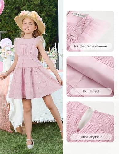 GRACE KARIN Girls Sleeveless Summer Dress, Ruffle Tiered Easter Spring Party Dresses for Little Kids Size 12,Light Pink - Thumbnail 5