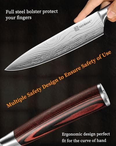 KEEMAKE 3 Pieces Knife Set, High Carbon Stainless Steel Chef Knives Sets with Ergonomic Pakkawood Handle, Professional Ultra Sharp Kitchen Knife Sets, Father Day Gifts - Thumbnail 4