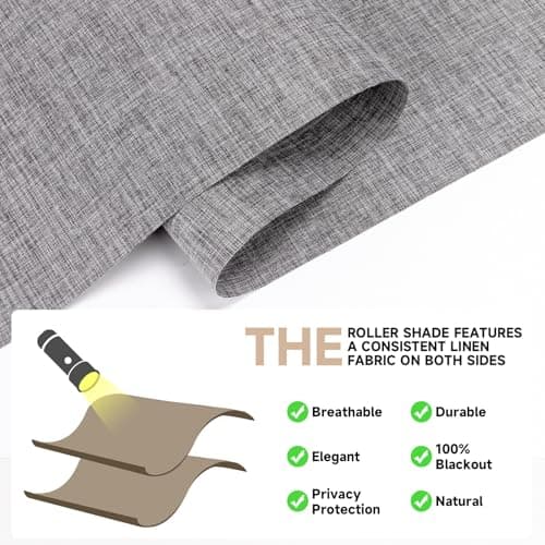 Dailyshades Blackout Roller Shades, Cordless Blinds with Valance, Window Shades for Home, Door Blinds, Thermal Insulated, Double-Sided Linen Day and Night Window Shades (57" W x 72" H, Dark Gray) - Thumbnail 3