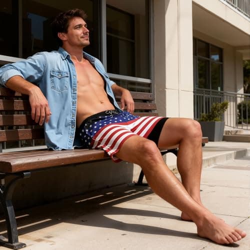 Cozople Mens Swim Trunks American Flag 4th of July Swimming Trunks with Compression Liner Quick Dry Beach Swimwear Bathing Suit XL - Thumbnail 2