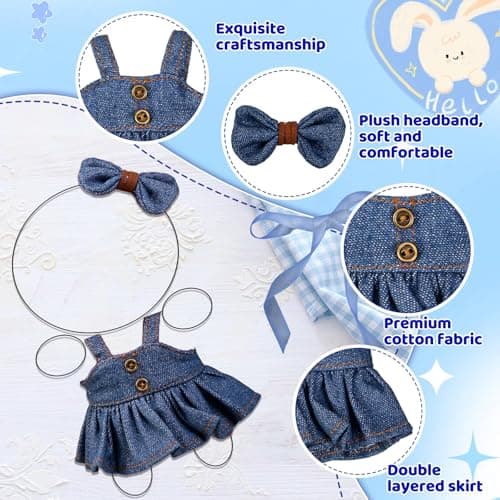 2PCS Doll Clothes Set Denim Overalls Skirt and Striped Shirt Outfit for 15 16 17cm 4 Inch Blind Box Dolls - Thumbnail 2