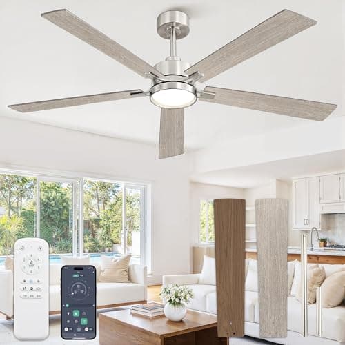 Glowivia 60 Inch Ceiling Fan with Lights and Remote, Smart APP Control, Dimmable with All-Setting Memory, Quiet DC Motor Reversible Blades, Damp Rated Modern Ceiling Fan for Bedroom Patio Living Room - Image 1