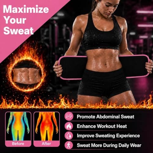 YITIANTL Waist Trainer for Women and Men Belly Fat, Neoprene Sauna Sweat Band, Stomach Wrap Waist Trimmer for Workout, Lower Back Support-Medium Pink - Thumbnail 3