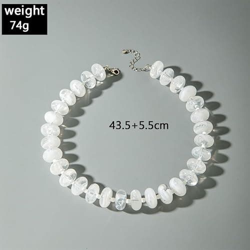 Clear White Swirl Chunky Beaded Choker Necklace for Women - Bold Statement Large Acrylic Beads Collar, Trendy Summer Vacation Jewelry Gifts for Mothers Day, Daily Casual Minimalist Necklace - Thumbnail 5