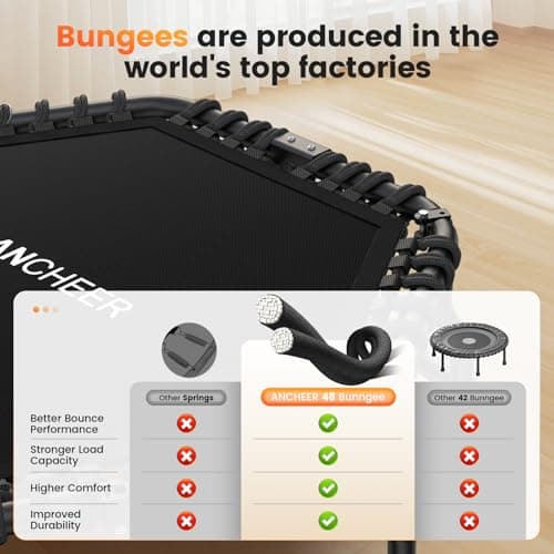 ANCHEER 50" Foldable Fitness Trampoline for Adults & Kids, 550 lbs Capacity Bungee Rebounder with Adjustable Handle, Quiet Cardio Workout Equipment for Home Gym, Low Impact Training Indoor/Outdoor Use - Thumbnail 3