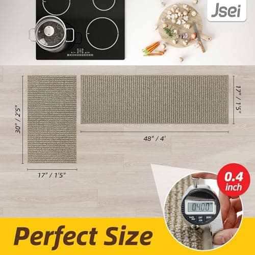 JSEI Kitchen Rugs and Mats, 2PCS Non-Slip Kitchen Mats for Floor, Machine Washable Absorbent and Stain Resistant Kitchen Runner, Carpet Mats with TPR Backing, 17''x30''+17''x48'', Beige - Thumbnail 2