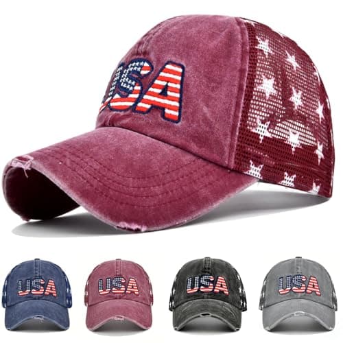 LELVK 4th of July American Flag Patriotic Baseball Cap | Embroidered USA Flag 100% Cotton Adjustable Hat for Men & Women - Image 1